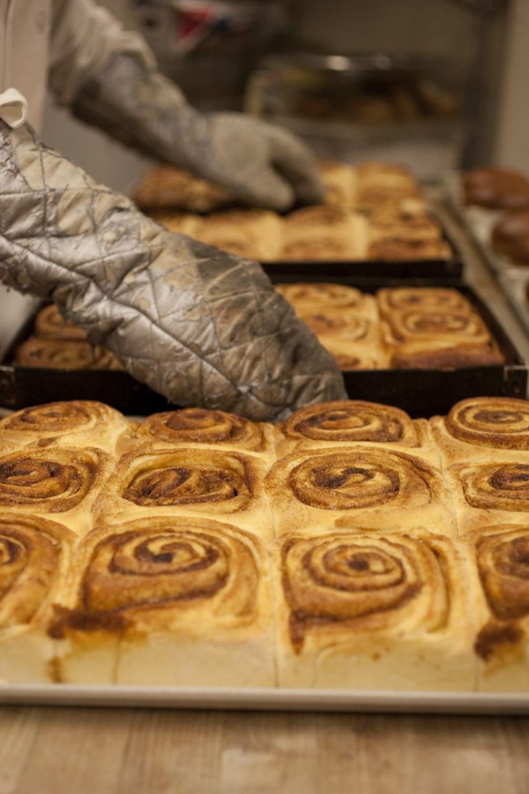 Baking the cinnamon rolls